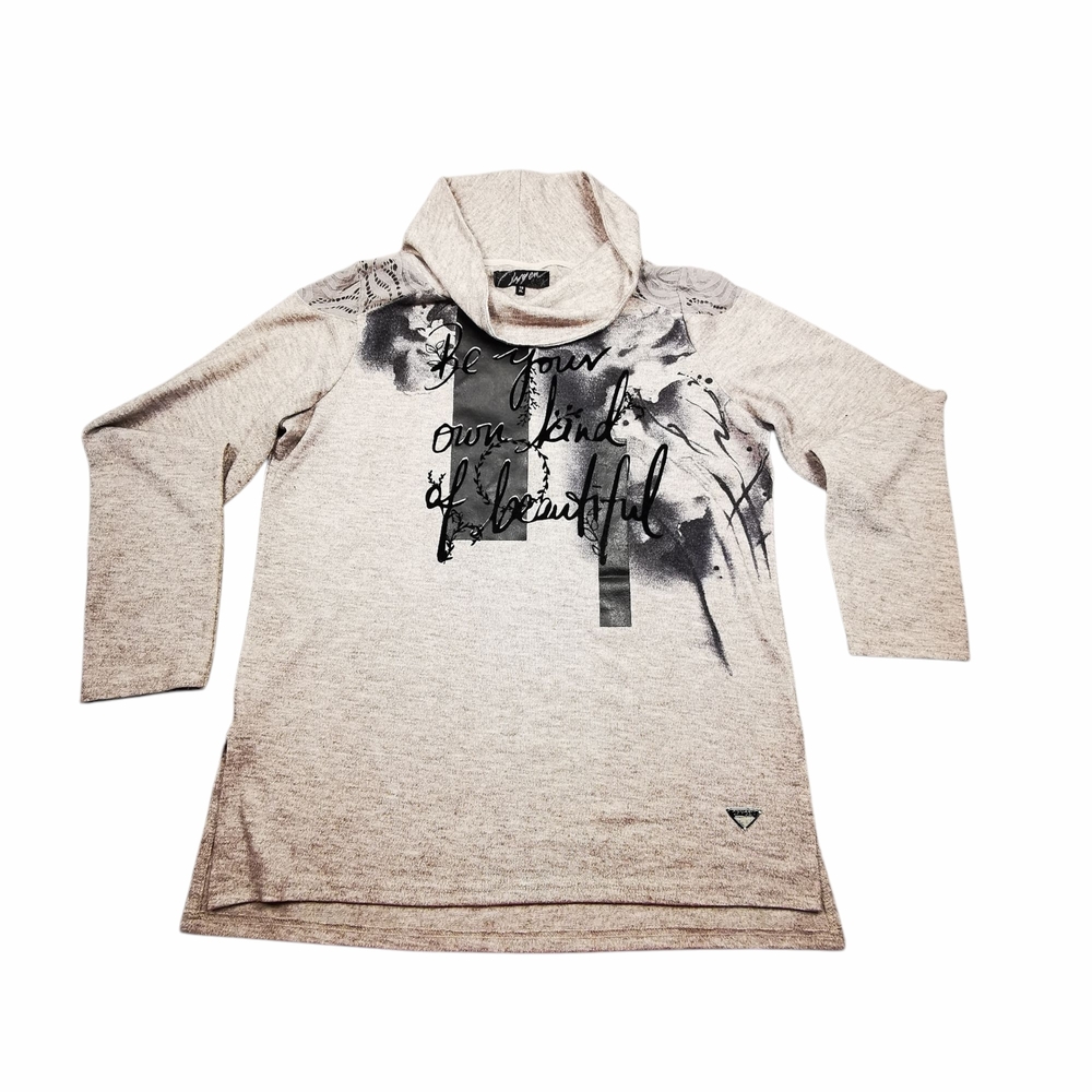 Gray Graphic Cowl Neck Top